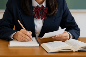 内申点対策として授業態度や提出物に取り組む中学生のイメージ