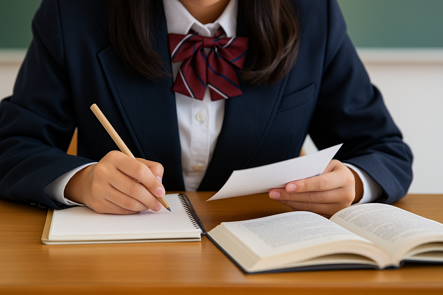 内申点対策として授業態度や提出物に取り組む中学生のイメージ